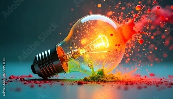 Obraz Light bulb explosion with multicolored paint splashes.