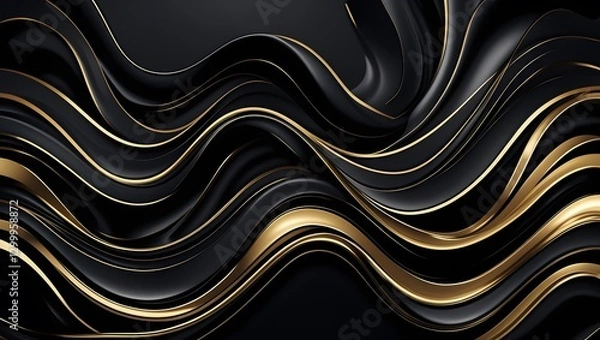 Obraz Elegant abstract golden wave texture on black background.