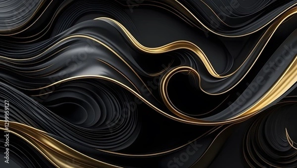 Obraz Elegant flowing golden wave texture on dark background.