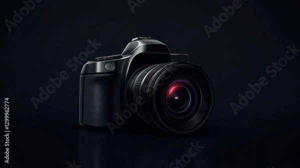 Fototapeta Dark DSLR camera on a reflective surface.