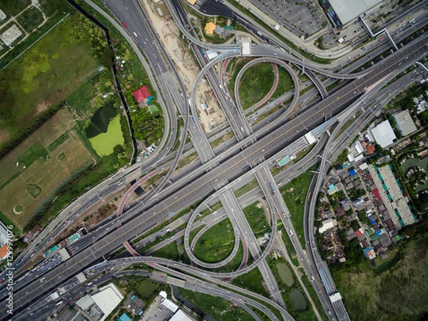 Fototapeta Aerial view above the busy Motorway & Ring Roads Inter-Change Systems