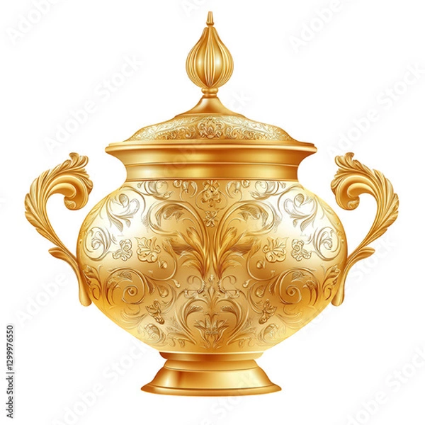 Fototapeta A high-quality vector-style illustration of a traditional golden censer, beautifully embossed with detailed swirling patterns and floral motifs, transparent background, PNG