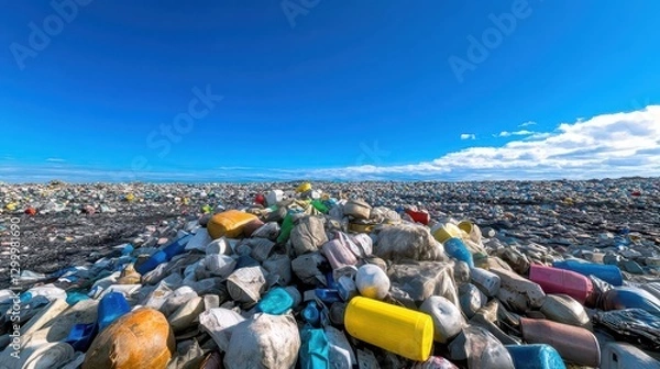 Obraz Extensive Plastic Waste Disposal Site Under Bright Sunny Sky
