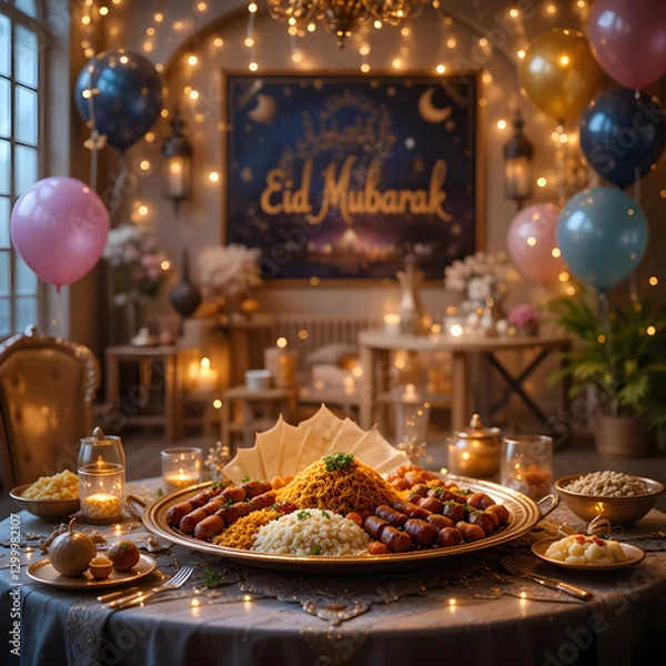 Obraz Eid Mubarak Feast: Festive Decor & Food