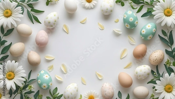 Obraz Easter egg decoration with flowers on a white background.