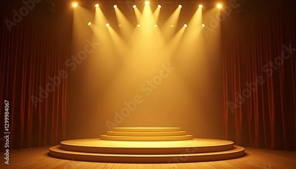 Obraz Stage with dramatic golden lighting in a theatrical setting.