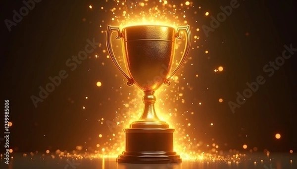 Obraz Shimmering golden trophy with sparkling bokeh lights.