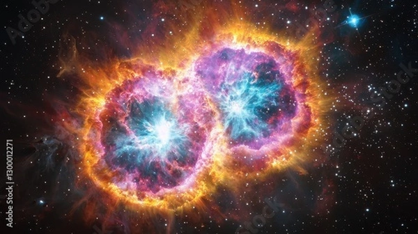 Fototapeta Stunning Cosmic Explosion of Two Colorful Nebulae in Space