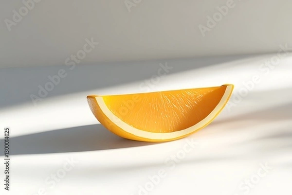Fototapeta Fresh orange slice on white background casting shadows, a vibrant and refreshing citrus fruit
