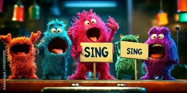 Obraz Hilarious characters come together for a singing party. 