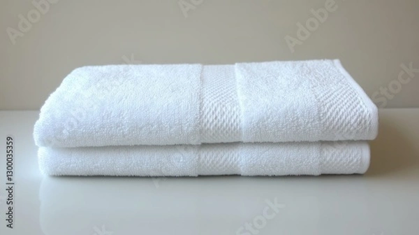 Fototapeta A clean, white towel laid flat on a smooth surface in a bright bathroom, offering surrounding space for creative design and marketing use.