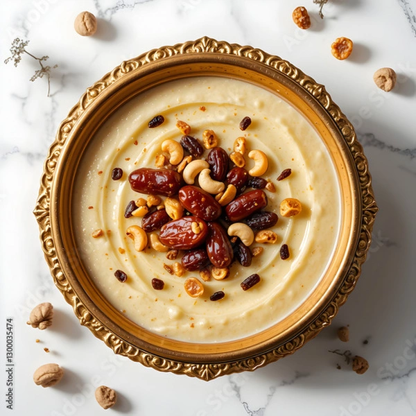 Obraz Creamy Coconut Rice Pudding with Dates & Cashews