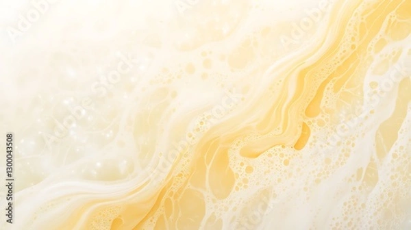 Fototapeta Abstract background of light yellow liquid with bubbles and swirling patterns for design
