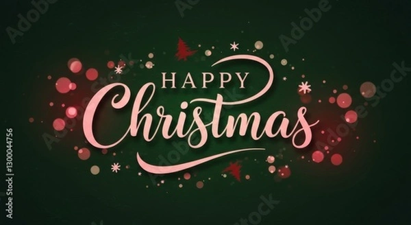 Fototapeta Festive Happy Christmas greeting card with elegant typography and glowing lights