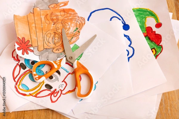 Obraz Forbici e carta con disegni