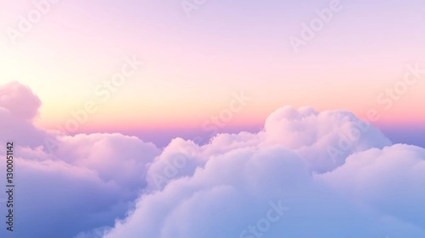 Fototapeta Dreamy pastel sky with fluffy clouds at sunrise creating a serene and beautiful landscape