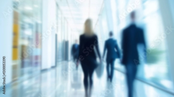 Fototapeta Defocused people walking in the modern office building. AI Generated Images