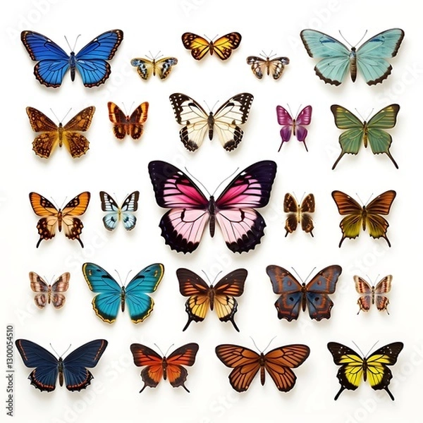 Fototapeta Butterfly Collage: A vibrant array of butterflies, meticulously arranged to showcase the diversity of their colors, patterns, and sizes