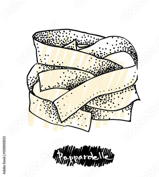 Fototapeta Hand drawn illustration of pappardelle. Pasta templates collection for menu design, flyers and brochures. Engraving style hand drawn sketch, vector illustration.