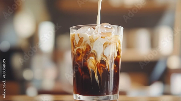 Fototapeta ミルクが描く美しい模様、アイスコーヒーの魅力