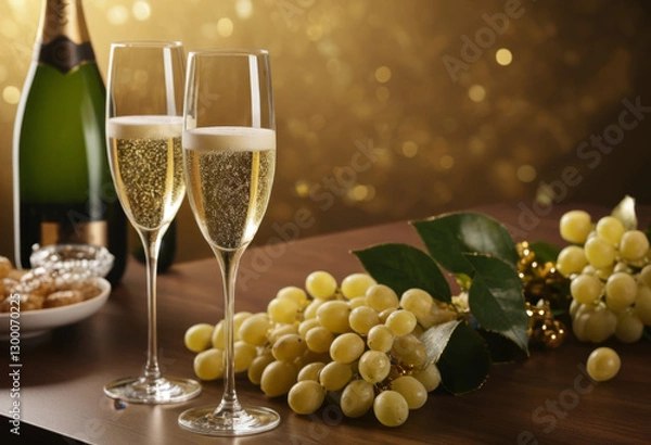 Fototapeta Champagne flute with Champagne flute close up on a table