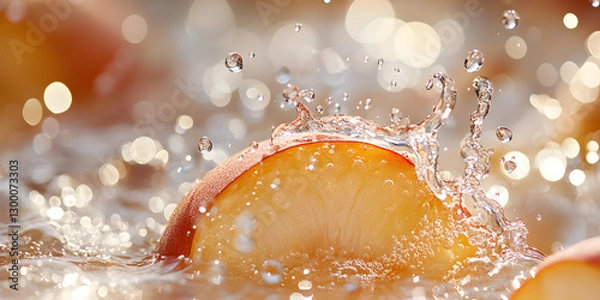 Fototapeta Ripe and Juicy Yellow Plums and Peaches Captured in a Dynamic Water Splash, Highlighting Their Natural Sweetness and Refreshing Appeal

