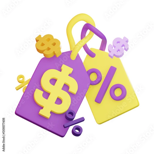 Fototapeta dollar sign on a white background 3d icon of price tag