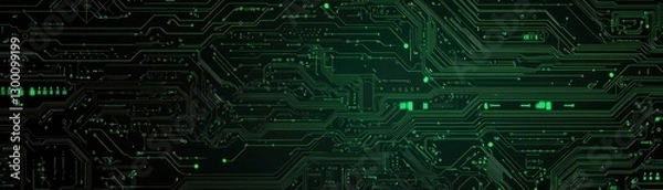 Fototapeta Abstract green circuit board, digital technology, futuristic background, website design