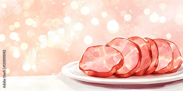 Fototapeta  Premium Quality Thinly Sliced Ham with a Soft and Tender Texture, Perfect for Gourmet Dishes and Appetizing Food Presentations

