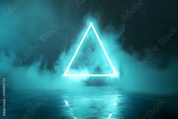 Fototapeta Glowing Triangle in Fog Reflecting on Water - Abstract Scene