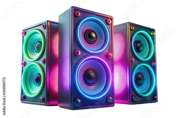 Obraz neon audio speakers isolated on transparent background