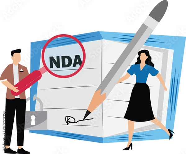 Obraz NDA or Non disclosure agreement contract businessman holding signing pen with NDA locked with padlock document.Non Disclosure Agreement