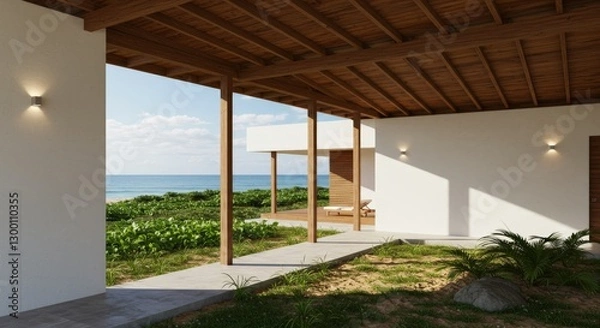 Fototapeta architectural free standing houses, place on big parallel pieces of land with space and greenery between them