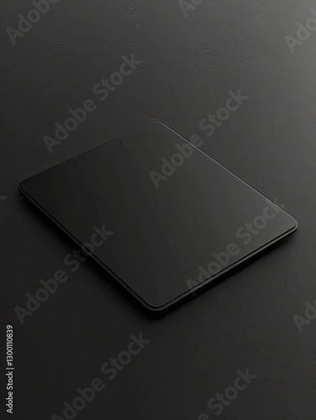 Fototapeta Sleek black tablet device mockup lying on a dark textured surface