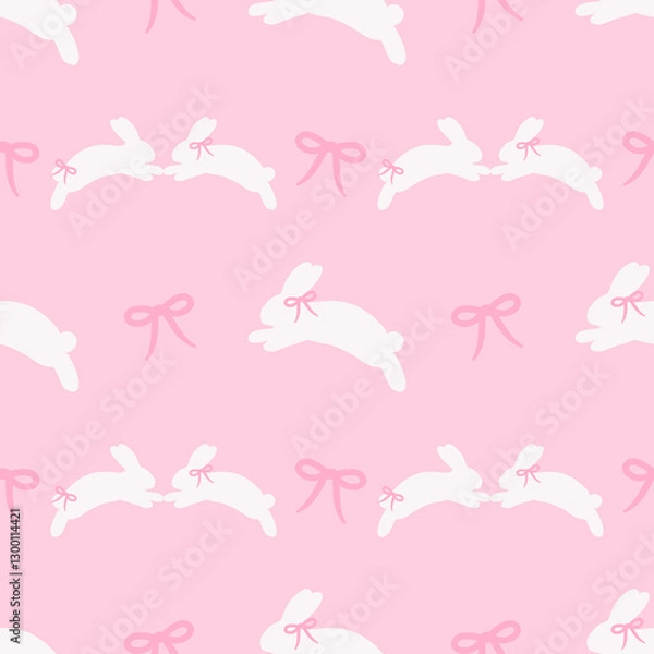 Obraz Seamless Coquette Bunny Pattern – Pink Pastel Easter Background with Bows