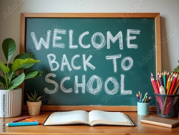 Fototapeta AI generated welcome back to school greeting card professional photography
