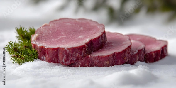 Fototapeta High-Quality Fresh Raw and Cooked Meat Selection Featuring Juicy Steak Cuts, Grilled Ham, and Sliced Pork with a Delicious and Mouthwatering Presentation