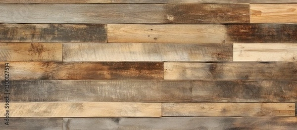 Fototapeta Rustic light brown wooden wall with weathered boards showcasing a textured appearance highlighting charm and character in various brown tones