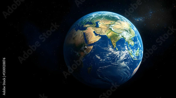 Fototapeta Pixelated Earth Globe in Space Showing Continents with Blue Waters and Starry Dark Background