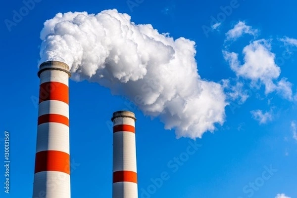 Obraz A thermal power plant releasing clouds of carbon dioxide from towering chimneys