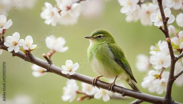Obraz 小鳥と春の花/梅/桜