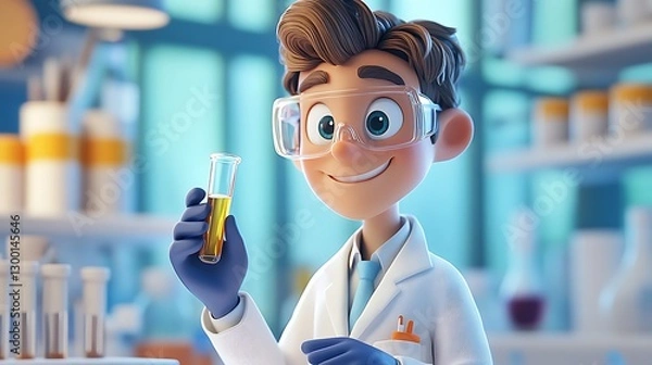 Fototapeta Exciting science experiment laboratory 3d animation bright environment close-up