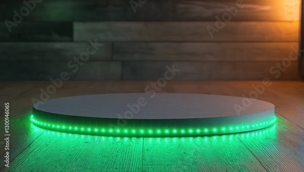 Fototapeta Display podium with glowing green borders perfect for St. Patrick's Day events.