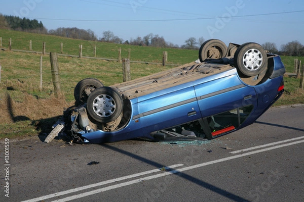 Fototapeta Crashed Car Upside Down