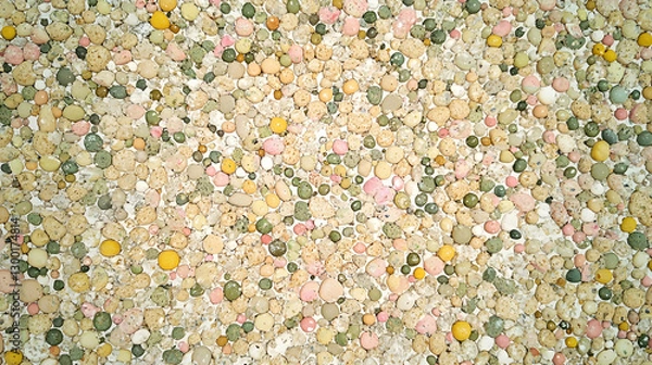 Obraz Close-up view of colorful small stones, possibly used as decorative flooring or background, with a beige and off-white base