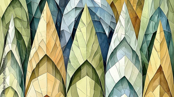 Fototapeta Abstract geometric leaf pattern, textured background, nature-inspired design, digital art, for website or print