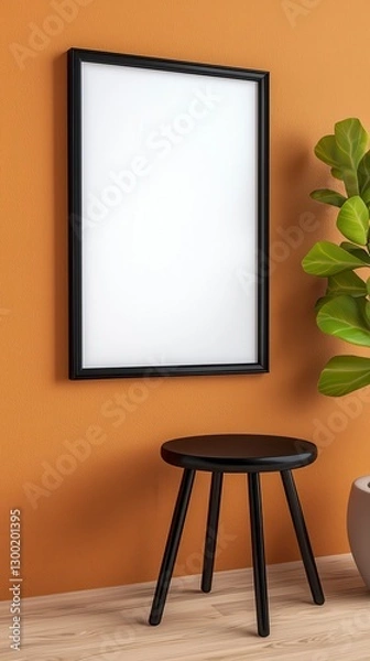 Fototapeta Beautiful plant in a decorative pot positioned next to a picture frame enhancing the aesthetic appeal of the room