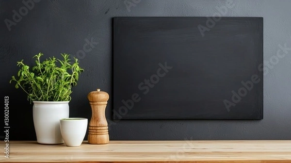 Fototapeta Menu board mockup showcase modern kitchen digital design minimalist environment eye-level view creative concept