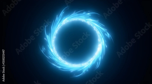 Obraz Glowing Blue Energy Portal Ring - Abstract Swirling Light Effect on Dark Background - Digital Art