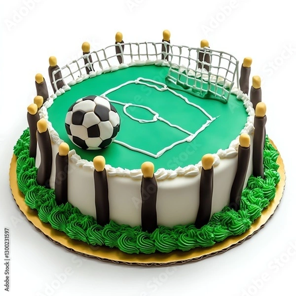 Obraz Colorful soccer cake with edible decorations.
